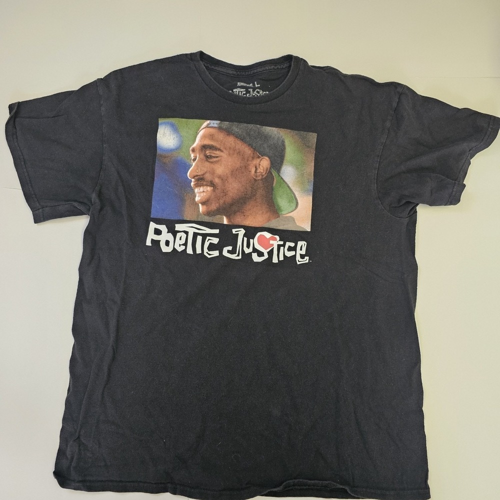 Tupac Shakoor Vintage Poetic Justice Black Tshirt Size L (0004)